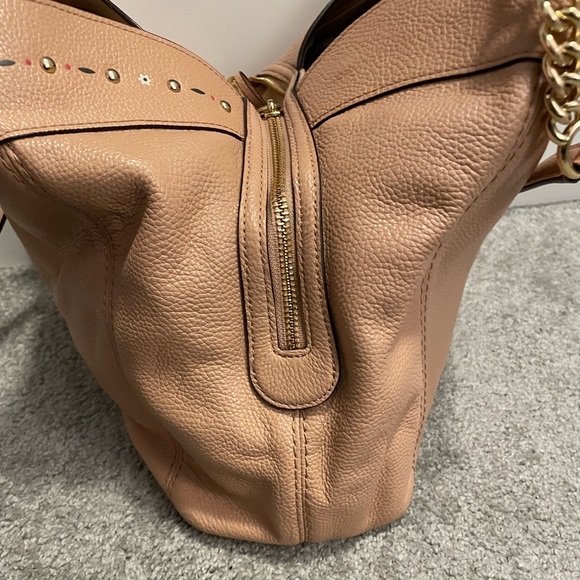 COACH PEBBLED BLUSH NUDE LEATHER LEXI CHAIN SHOULDER BAG W/ FLORAL TRIM #F25884 - Picture 3 of 11
